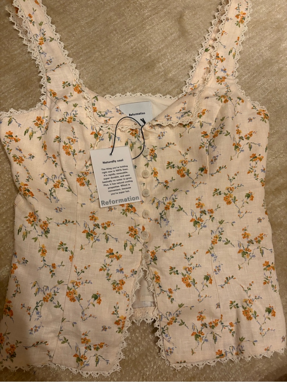 Reformation Cream Floral Lace-Trim Camisole - Retail $168 - Picture 5 of 8